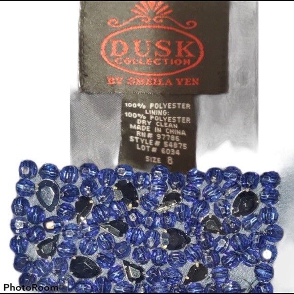 Evening Gown Navy Midi Sequins beads in front Dusk Collection by Sheila … - Picture 2 of 16